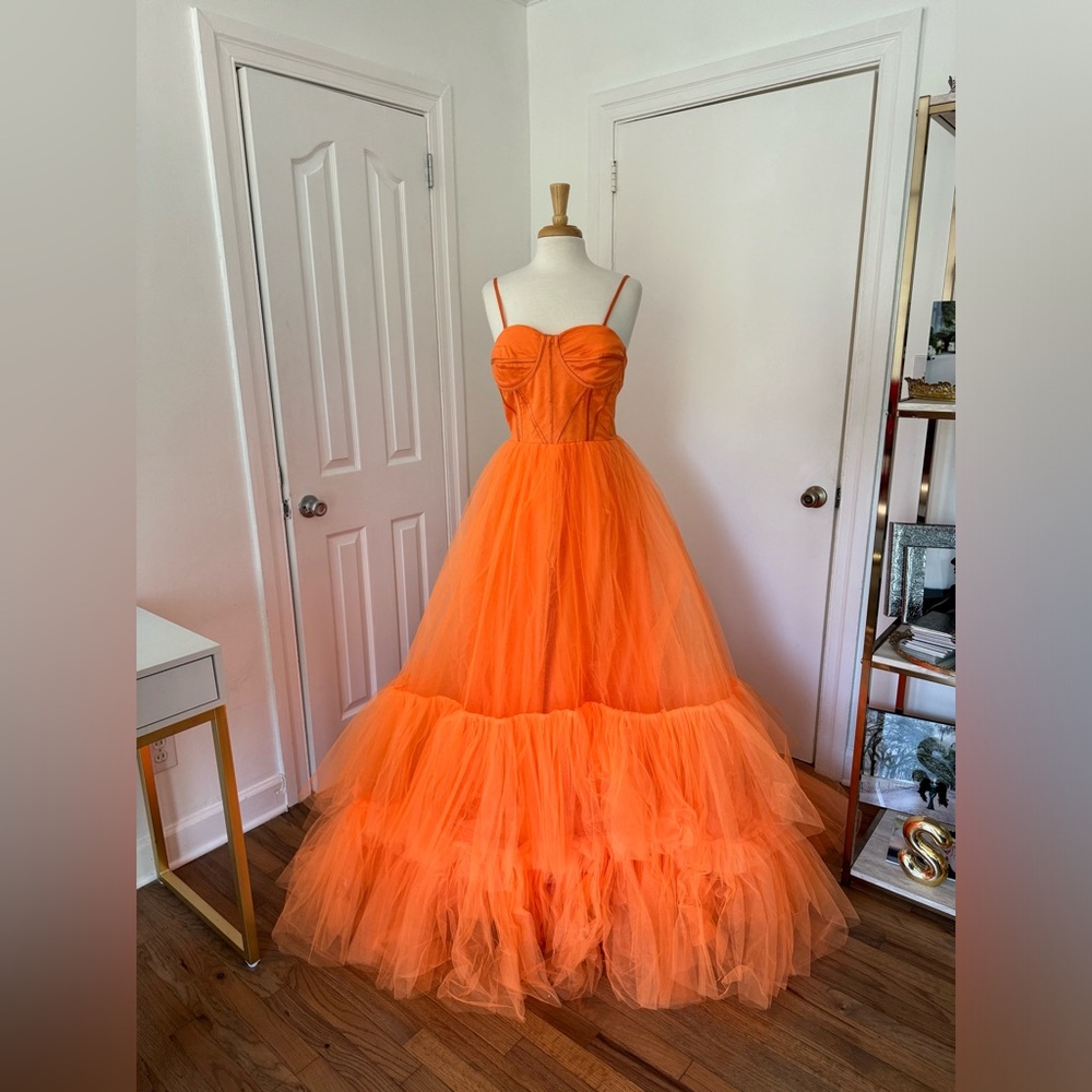 Neon orange corset back gown